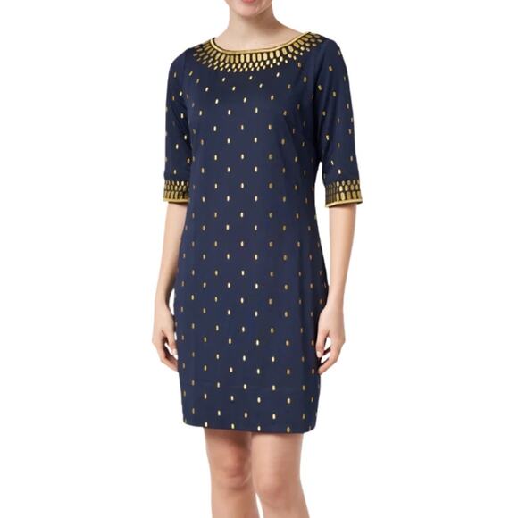 Gretchen Scott Jersey Embroidered Rocket Girl Dress Navy Size Large - Picture 1 of 14
